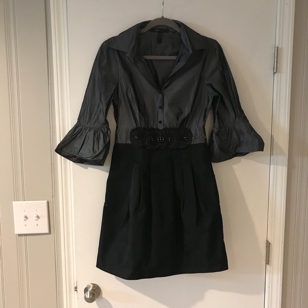 BCBG MAXAZRIA TAFFETA SLEEVED DRESS